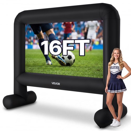 VEVOR 16 ft Inflatable Movie Screen, 600D Washable Inflatable Projector Screen with Portable Storage Bag, 16:9 Easy Set Up Movie Projection for Outdoor Backyard, Home Theater, Theme Party, Pool Fun