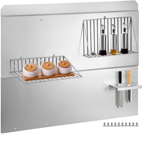 VEVOR Range Backsplash with Shelf 36 x 33.9 inch Range Hood Wall Shield Stainless Steel Backsplash Silver Splash Plate for Range Hood Stainless Backsplash with Removable Shelf, Stove Backsplash Panel
