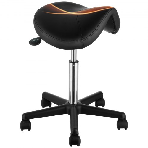 VEVOR Saddle Stool with Wheels, 181.4 kg Weight Capacity Ergonomic Rolling Saddle Stool, Height Adjustable Thickened PU Leather Swivel Saddle Stools Chair for Salon, Spa, Tattoo, Clinic, Black