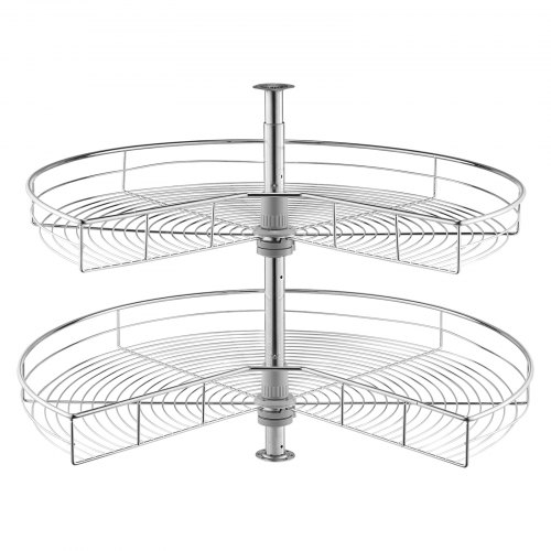 VEVOR 31.5" Kidney Shaped Chrome Corner Organizer, 360° Rotatble Kitchen Base Cabinet Blind Corner, 2 Tier Height Adjustable Storage Rack, Carbon Steel Lazy Susan Replacement Shelf for Cabinet Corner