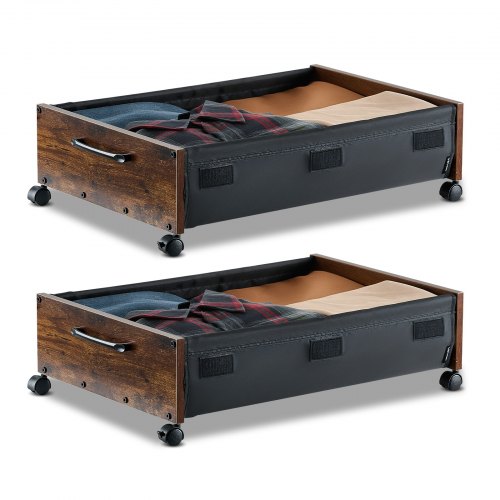 VEVOR Under Bed Storage with Wheels, 650 x 460 x 180 mm Underbed Containers, Underbed Shoes Organizer with Lockable Wheels, Rolling Under the Bed Storage Bins for Clothes, Shoes, Blankets, 2 Pack
