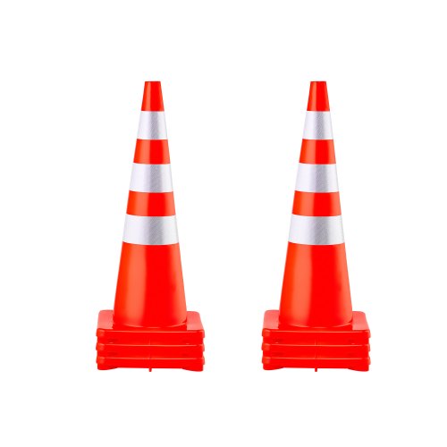 VEVOR Safety Cones, 6 x 36" Traffic Cones, PVC Orange Construction Cones, Reflective Collars Traffic Cones with Weighted Base Used for Traffic Control, Driveway Road Parking and School Improvement