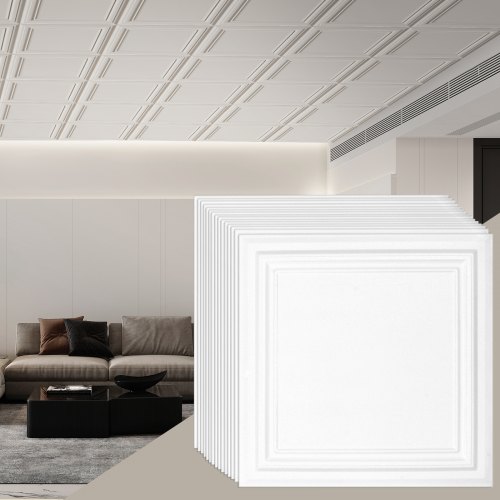 VEVOR Ceiling Tiles, 48-Pack 20 x 20 in, Drop Ceiling Tiles Premium Polystyrene Sheet, Easy Installation/ Cutting Plastic Glue-up Ceiling Tile, Basement Ceiling Covering for Home/Office Decoration
