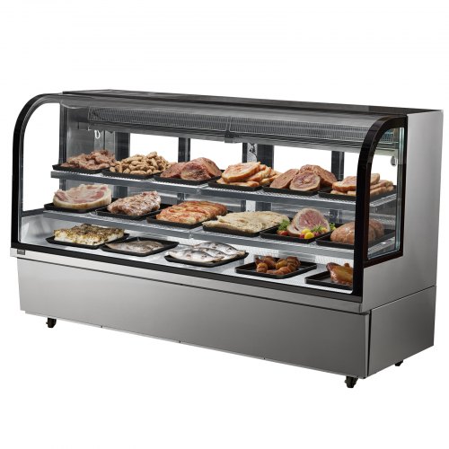 VEVOR Refrigerated Display Case, 32 Cu.Ft./901L Large Pastry Display Case, 4-Tier Commercial Display Refrigerator with LED Lighting, Downdraft Cooling, Movable with Casters, for Bakery