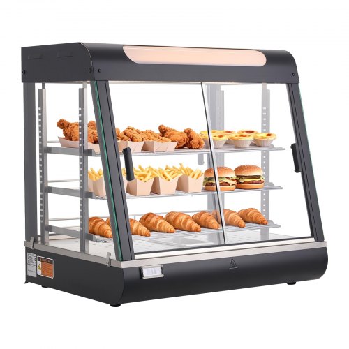 VEVOR 3-Tier Commercial Food Warmer Display, 1200W Food Display Warmer with LED Light, Top Storage and Adjustable Shelves, 30-85℃ Steam Heating, 106Qt/100L for Hamburger, Pizza, Bread, Fried Chicken