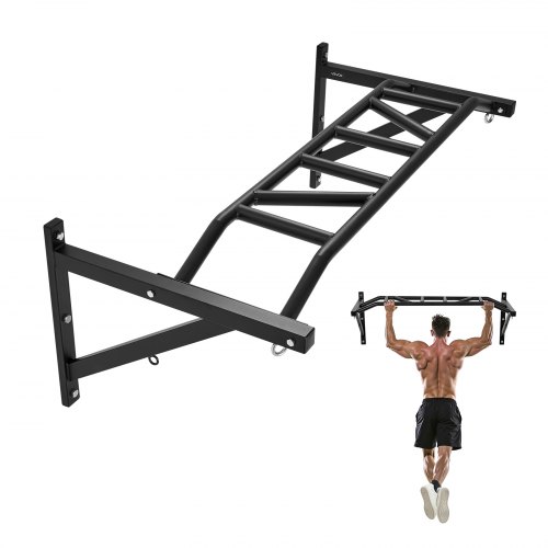 VEVOR Pull Up Bar, Multi-Grip Wall Mounted Pull Ups, 50 in Width Multifunctional Chin Up Training Station, Heavy Duty Steel Upper Body Workout Bars with Hangers, 440 lbs Weight Capacity, for Home Gym