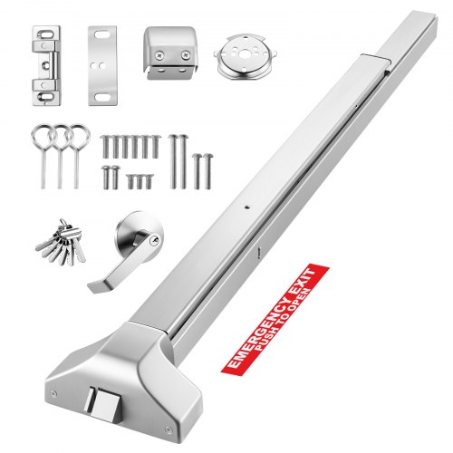VEVOR Push Bar Panic Exit Device, 1045 mm Stainless Steel Commercial Panic Bar for Exit Doors, Emergency Exit Door Hardware with Exterior Lever Handle and 6 Keys, for 1045-1549 mm Wood or Metal Door