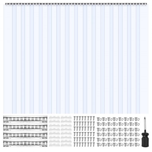 VEVOR Clear PVC Strip Curtain, 2.4 m Height x 2.4 m Width x 2 mm Thickness, 16 PCS Walk in Freezer Cooler Curtain Strips, Smooth Waterproof Plastic Door Strips for Warehouse, Freezer, Garage Doors