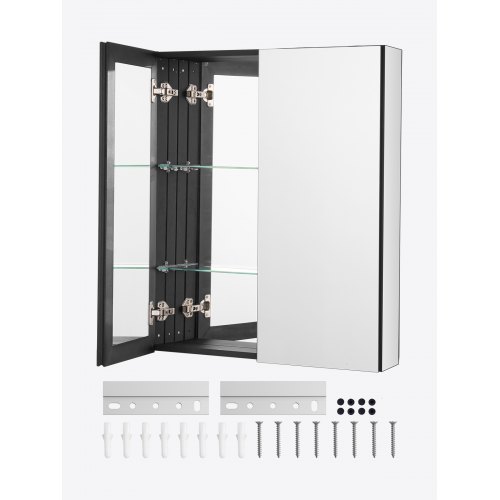 VEVOR Medicine Cabinet, 26 x 30 inch, Medicine Cabinet for Bathroom with Mirror,  Aluminum Frame Bathroom Wall Cabinet, 2-layer Adjustable Shelves, Recessed & Wall-mounted Installation