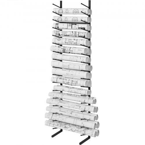 VEVOR Blueprint Storage Rack, Hanging Poster Display Rack 16-Tier, Vertical Blueprint Roll File Holder 2 Rolls/tire, Roll File Storage Rack for Blueprint Map Poster