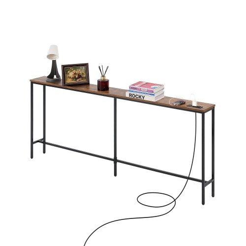 VEVOR Narrow Console Sofa Table, 70.9” Behind Couch Table with Power Outlets, 1-Tier Long Entryway Table, Narrow Sofa Table with Metal Frame and Charge Station, for Entryway, Hallway, Living Room