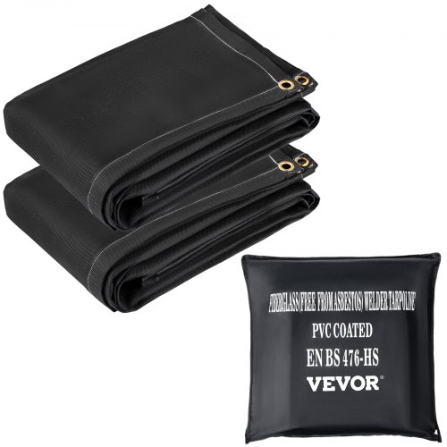 VEVOR Fire Blankets, 2 Pack Welding Blankets, 6\' x 10\' Fire Suppression Blanket, 1022 °F Flame Retardant Blanket, Black Fire Emergency Blankets, Fiberglass Fire Retardant Blanket with 8 Brass Gromme