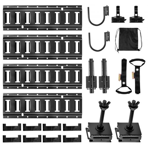 VEVOR E-Track Tie-Down Rail Kit, 4 Pack 0.4 m E Track Rails, 2 U-Shaped Hooks, 2 Tool Holders, 2 Track Shelf Brackets, 2 Tire Holders, 2 Cable Storage Rings, 8 End Caps & 1 Bag, Fit for Vans Trailers