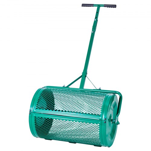 VEVOR Compost Spreader, 24 in Wide Peat Moss Spreader with Push/Tow Handle, 4 Heights Adjustable, Powder-Coated Steel Garden Peat Moss Roller, Heavy Duty Grass Seed Spreaders for Planting Seeding