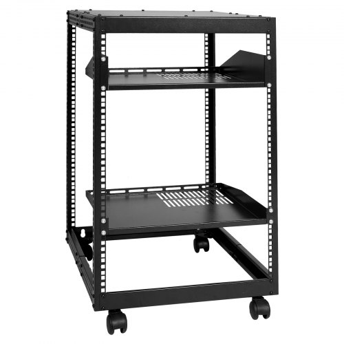 VEVOR 15U Open Frame Server Rack, 58.5-101.6cm/23-40 in Adjustable Depth, Free Standing or Wall Mount Network Server Rack, 4 Post AV Rack with Casters, Holds All Your Networking IT Equipment AV Gear Router Modem