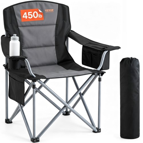 VEVOR Oversized Camping Chairs, 204 kg Heavy Duty Support, Portable Folding Camp Chairs with Padded Backrest & Armrests, Cup Holder & Side Pocket, Cooler Bag, Carry Bags for Outdoor, Fishing, 1 Pack