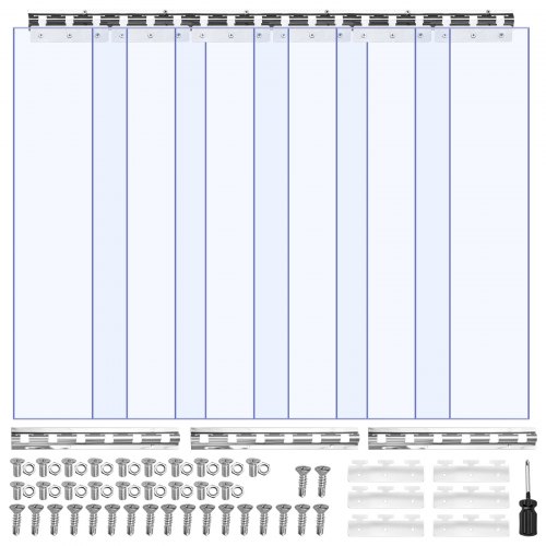 VEVOR Klar PVC-gardin, 2,1 m höjd x 0,96 m bredd x 2 mm tjocklek, 6 st. gardinremsor för kylrum, värmeisolerande plastdörrremsor för lager, frys, garageportar
