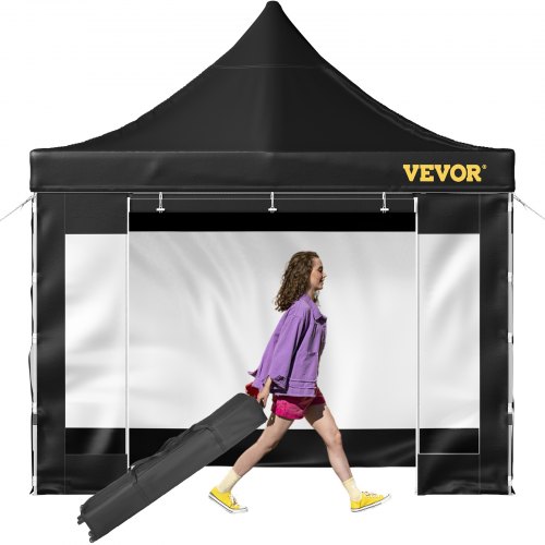 VEVOR 10 x 10 FT Pop Up Canopy-tält, lusthustält med uteplats med avtagbara sidoväggar och väska på hjul, UV-beständig vattentät instant Gazebo Shelter för fest, trädgård, bakgård, svart