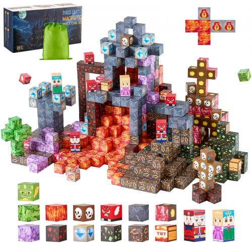 VEVOR Magnetiska Block, 150 ST Mörka Slott Set, Magnetiska Byggkuber för Barn, STEM Montessori Sensoriska Leksaker till Julklapp, Födelsedagspresent, Byggleksak för 3+ år Pojkar & Flickor