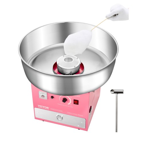 VEVOR Elektrisk Sockervaddsmaskin, 1000W Kommersiell Sockervaddsmaskin med 52 cm Skål i Rostfritt Stål, Sockerskopa och Låda, Enkel Hemanvändning, Perfekt för Barnfödelsedagar, Familjefester, Rosa