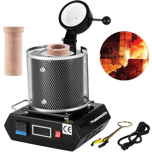 VEVOR Guldsmältugn, 1350W, 1150℃ Maxtemperatur, Digital elektrisk smältugn, med 3 kg keramisk degel, för gjutning av ädla metaller, smälter guld, silver, aluminium