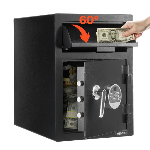 VEVOR 1.2 Cubic Feet Drop Safe, Large Capacity Front Drop Slot Safe Box with Digital Keypad, Heavy Duty 2 Tiers Cash Depository Box with Spare Keys for Cash, Bank Slip, Jewelry, Document, Bill, Black