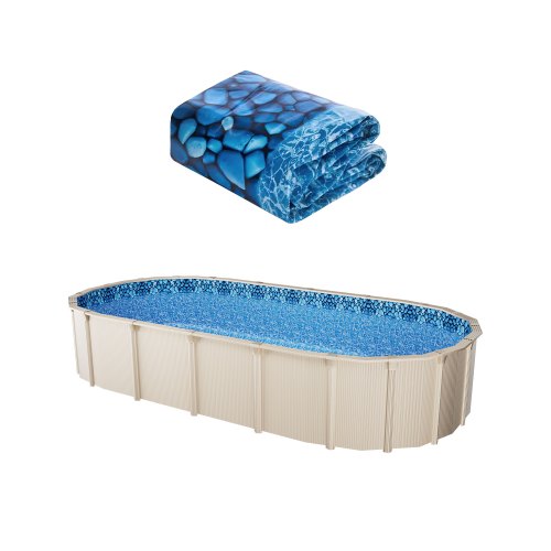 VEVOR 3,6 x 7,2 m oval poolfoder, överlappande ovanmarkspoolfoder, vägghöjd 122 till 142 cm, slitstark poolfoder, vinyl i standardtjocklek, för stålsidiga ovanmarkspooler