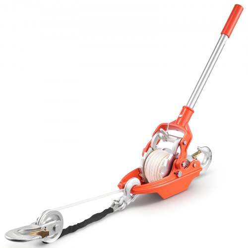 VEVOR Rope Puller, 3 Ton Pulling Capacity, Heavy Duty Ratchet Power Puller Tool with 10.7 m of 8 mm Diameter Rope and 2 Hooks, Come Along Winch for Tree Felling, Moving Boats, Road Recovery
