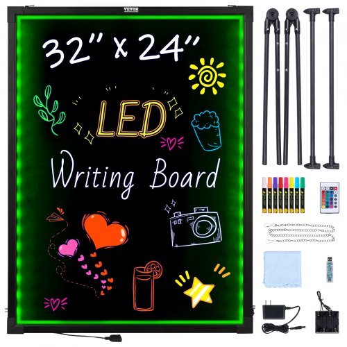 VEVOR LED Message Writing Board 81.3x61 cm Illuminated Erasable Lighted Chalkboard
