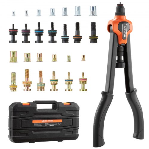 VEVOR Rivet Nut Tool Kit, 420 mm Rivnut Tool Kit, with 13 Mandrels and 130 Nuts, Metric and SAE Size M3, M4, M5, M6, M8, M10, M12, 1/2-13, 8-32, 10-24, 1/4-20, 5/16-18, 3/8-16 UNC, a Carrying Case