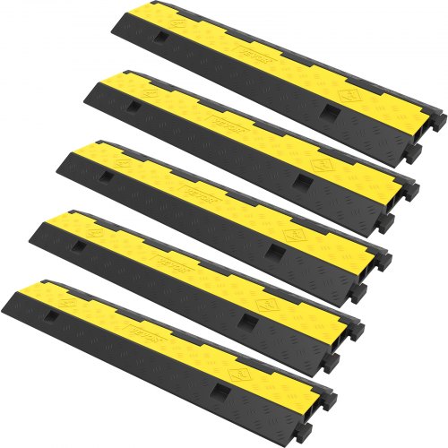 VEVOR Cable Protector Ramp 101x24.5x5 cm , 5 Packs 2 Channels Speed Bump Hump, Rubber Modular Speed Bump Rated 4989.5 kg Load Capacity, Protective Wire Cord Ramp Driveway Rubber Traffic Speed Bumps Cable Protector