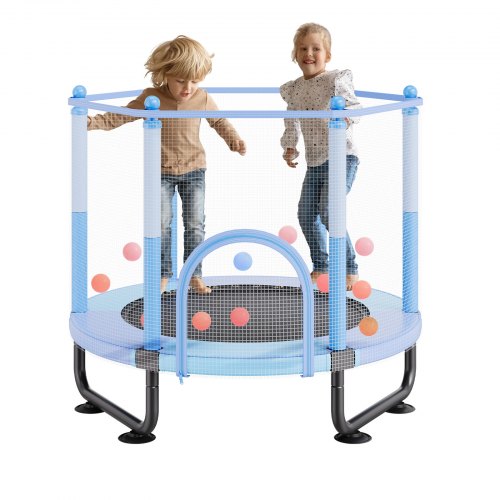 VEVOR 60" barnstudsmatta, 1,5 meter inomhus- och utomhusstudsmatta, mini-studsmatta för småbarn med säkerhetsnät och basketkorg, födelsedagspresenter, julleksaker för barn från 3 år, blå