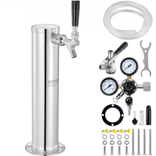 VEVOR Kegerator Tower Kit, konverteringskit för öl med en tapp, öltornsdispenser i rostfritt stål med dubbel mätare, W21.8-regulator och S-System-fatkoppling för fest och hem