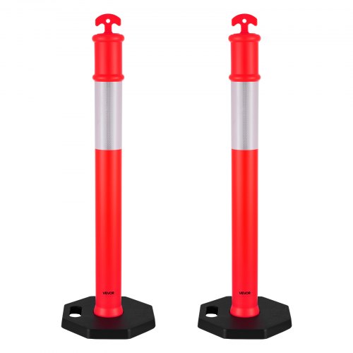 VEVOR 2-pack trafikavgränsningsstolpar, 1140 mm trafiksäkerhetskoner med viktad bas och reflexremsor, kraftiga avgränsningsstolpar för byggarbetsplatser, parkeringsplatser, trängselkontroll, röd