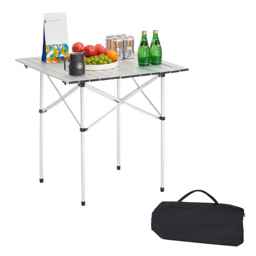 VEVOR Hopfällbart campingbord, Bärbara Sidobord i Rullformat, Litet Lättviktsstrandbord i Aluminium, Kompakt med Bärväska, För Utomhusmatlagning, Tailgating, Grillning, Picknick, Resor, Silver