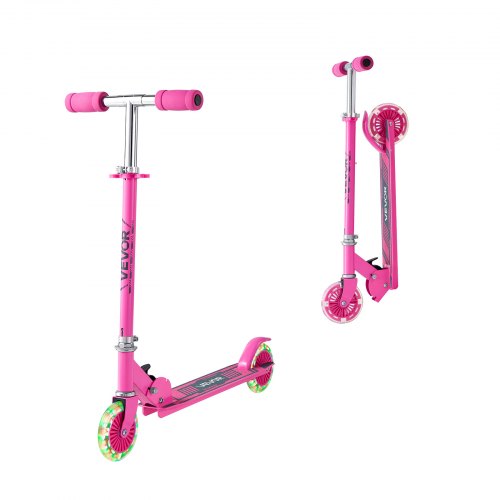 VEVOR Sparkcykel för barn från 3 år, 2-hjulig sparkcykel med upplysta hjul, justerbart styre, brett halkfritt däck, hopfällbar lättviktsram för pojkar och flickor upp till 49,9 kg, rosa