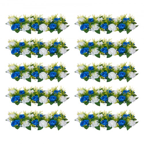 VEVOR Blombollsarrangemang Bukett 10 st, 500 x 220 mm Konstgjorda Blombollar Bröllopsbordsdekorationer, Konstgjorda Rosenarrangemang för Bröllopsbordsdekoration Hemdekoration, Blå och vita rosor