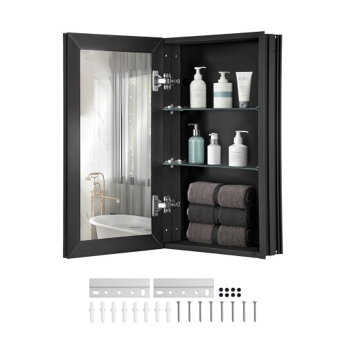 VEVOR medicinskåp, 30 x 60 cm, medicinskåp för badrum med spegel, väggskåp med aluminiumram, justerbara hyllor i 2 lager, infälld och väggmonterad installation