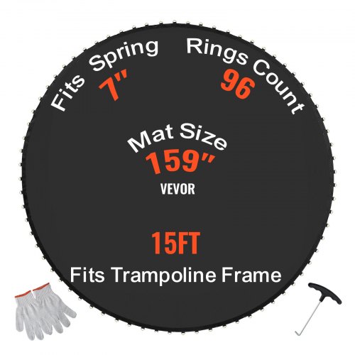 VEVOR Ersättningsstudsmatta, Hoppmatta Passar 15ft Ram, Universal Hoppmatta För 15ft Rund Trampolin, Förstärkt UV-resistent matta med fjäderverktyg och slitstarka V-ringar, Passar 7" fjäderlängd