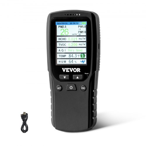 VEVOR luftkvalitetsmätare 8-i-1, professionell PM2.5 PM10 PM1.0 partikelräknare, formaldehyd, temperatur, fuktighet, TVOC AQI-testare för inomhus/utomhus, luftkvalitetsmätare med larmtrösklar