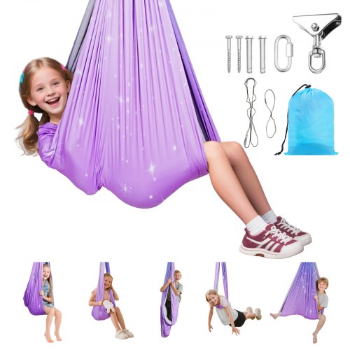 VEVOR Sensorisk Gunga, Dubbelskiktad Tyg Sensorisk Hängmatta, Sensorisk Gunga för Inomhus och Utomhus med 360° Vridbar Galge, O-Sling, Håller upp till 136,07 kg, Justerbar Aerial Yoga, Takgungor för Barn