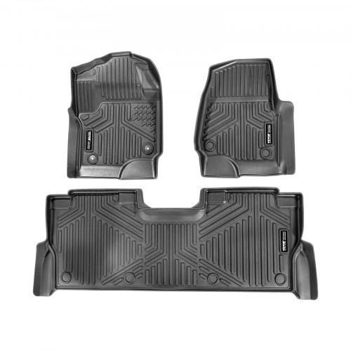VEVOR Golvmattor för bilar, Passar Ford F250 F350 F450 F550 2017-2024 2025 Super Duty Crew Cab Bucket Seat med förvaring under sätet, 3 st. golvmattor fram och andra raden, golvmattor för lastbilar, Svarta