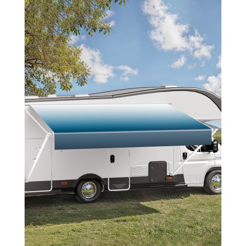 VEVOR Manuell Husbilsmarkis Komplett Kit, 15' Infällbar Markis med Aluminiumram, Markis för Utomhusvagn, Passar De flesta Husbilar (Blue Fade)