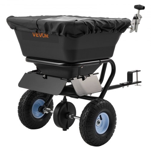 VEVOR Dragspridare för gräsmatta, 3 m spridningsbredd, trädgårds- och gräsmattespridare med universalkoppling, 38,6 kg kapacitet och 10-tums terrängdäck, gödningsspridare för ATV och UTV