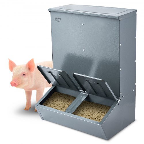 VEVOR Grisutfodringsautomat, 3,7 bushels kapacitet, Dubbeldörrsgrisutfodringsautomat, Kraftig stålgrisutfodringsautomat, Multifunktionell krypmatare, Utomhusutfodringsautomat för boskap, Gårdstillbehör för utfodring av upp till 8 grisar