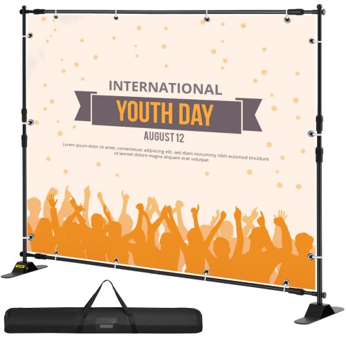 VEVOR 8FT Backdrop Banner Stand Step and Repeat Justerbar Teleskopisk lättviktsmässvägg Utställare med bärväska