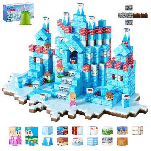 VEVOR Magnetiska Block, 150 ST Glaciärslottsset, Magnetiska Byggkuber för Barn, STEM Montessori Sensoriska Leksaker till Julklapp, Födelsedagspresent, Byggleksak för 3+ år Pojkar & Flickor