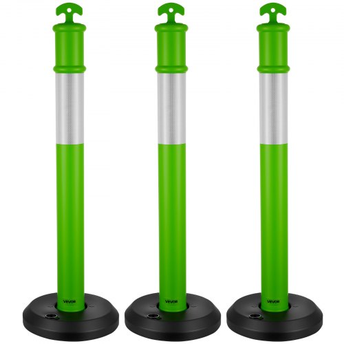VEVOR 3-pack trafikavgränsningsstolpar, 1140 mm trafiksäkerhetskoner med fyllbar bas och reflexremsor, kraftiga avgränsningsstolpar för byggarbetsplatser, parkeringsplatser, trängselkontroll, gröna