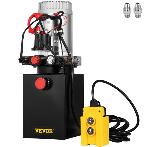 VEVOR Hydraulpump Dubbelverkande Hydraulaggregat 4L Ståltank Hydraulpumpaggregat 12V DC för Tippvagn Billyft