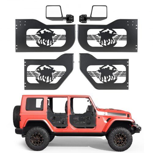 VEVOR Jeep Tubdörrar, 4-dörrars, Passar till 2018-2026 Jeep Wrangler JL och 2020-2026 Gladiator JT, soldatmönster terränggående fram- och bakdörrar med rörformade halvdörrar, DOT-certifierade sidospeglar och gummikuddar